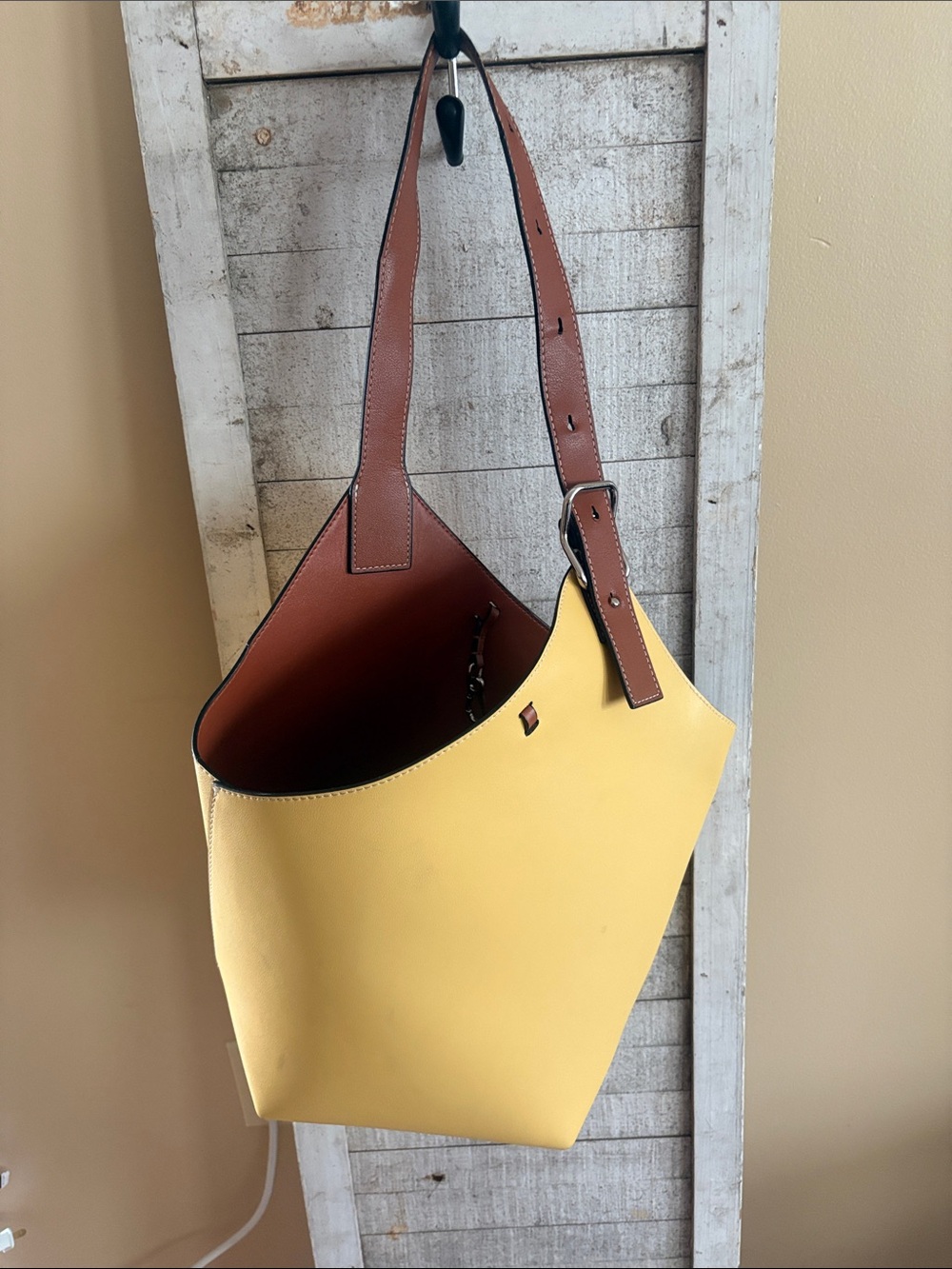 Cholet Hand Crafted Napa Leather Yellow Tote Bag with Brown Strap